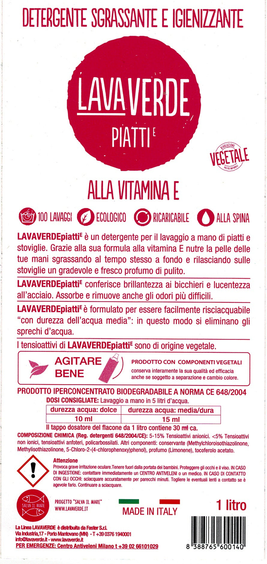 Detergente Piatti alla vitamina E Lavaverde - Vettovaglia.com