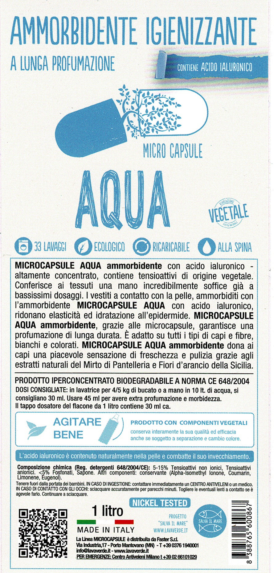 Ammorbidente Igienizzante Microcapsule Aqua LavaVerde - Vettovaglia.com