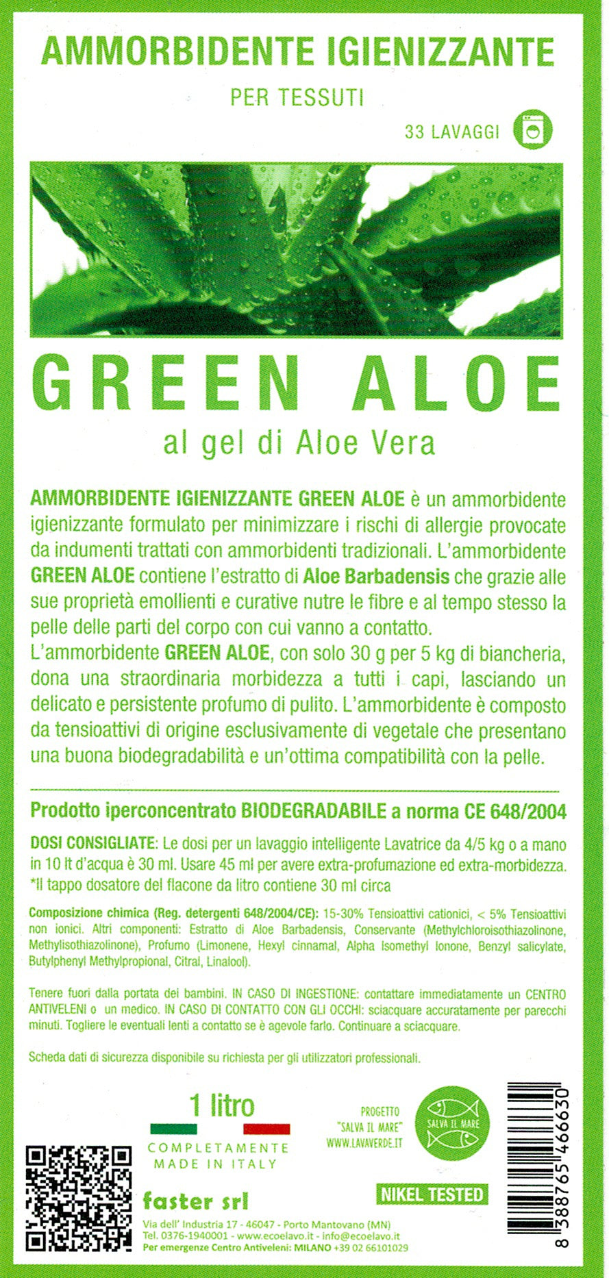 Ammorbidente Igienizzante Green Aloe LavaVerde - Vettovaglia.com