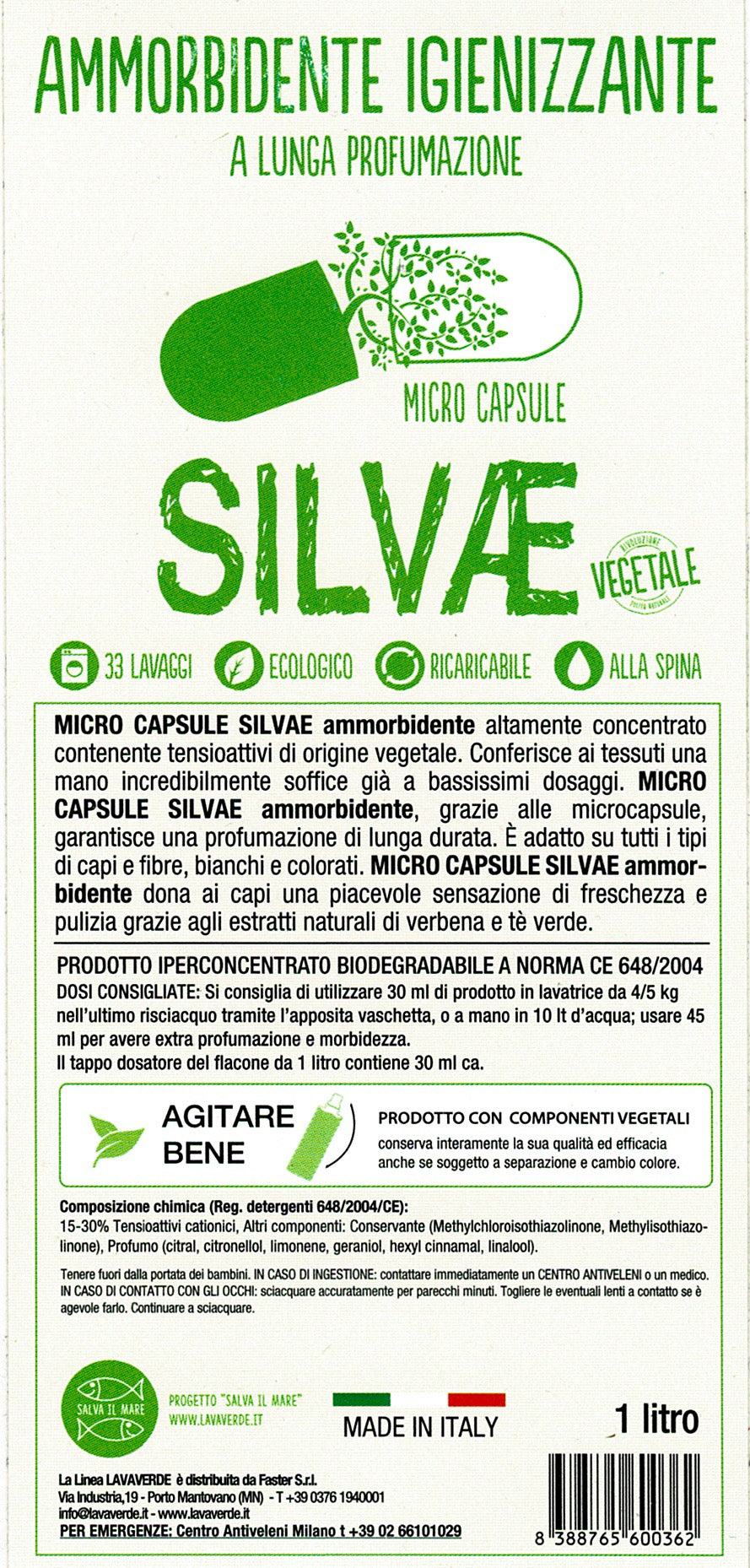 Ammorbidente Igienizzante Microcapsule Silvae LavaVerde - Vettovaglia.com