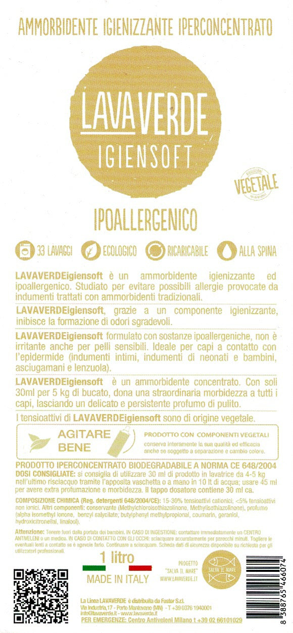 Ammorbidente Igienizzante Igiensoft LavaVerde - Vettovaglia.com